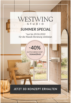 Westwing Rabatt Call-To-Action Summer Special 40% Gutscheincode Jetzt 3D Konzept erhalten